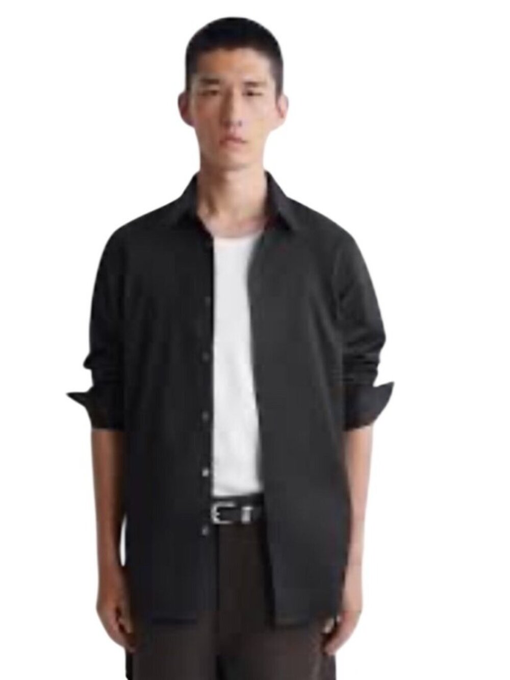 COS Slim Fit Black Cotton Button-Up Shirt size S neutral basic stretch